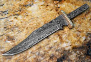 Upswept Damascus Knife Blank Blade Partial Tang with Brass Bolster Hunting Skinning Skinner