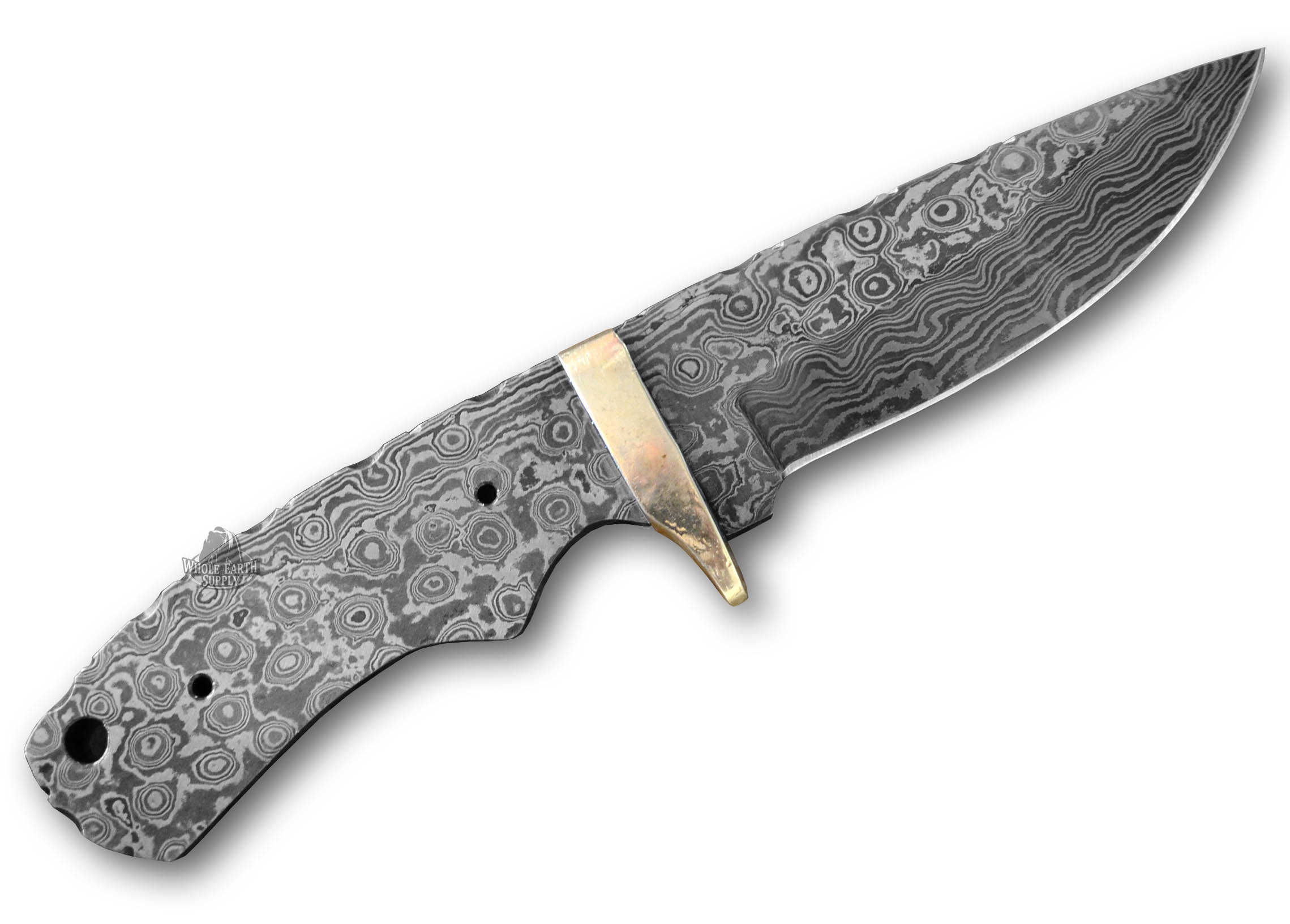 Large Drop Point Damascus Knife Blank Blade with Brass Bolster Hunting Skinning Skinner