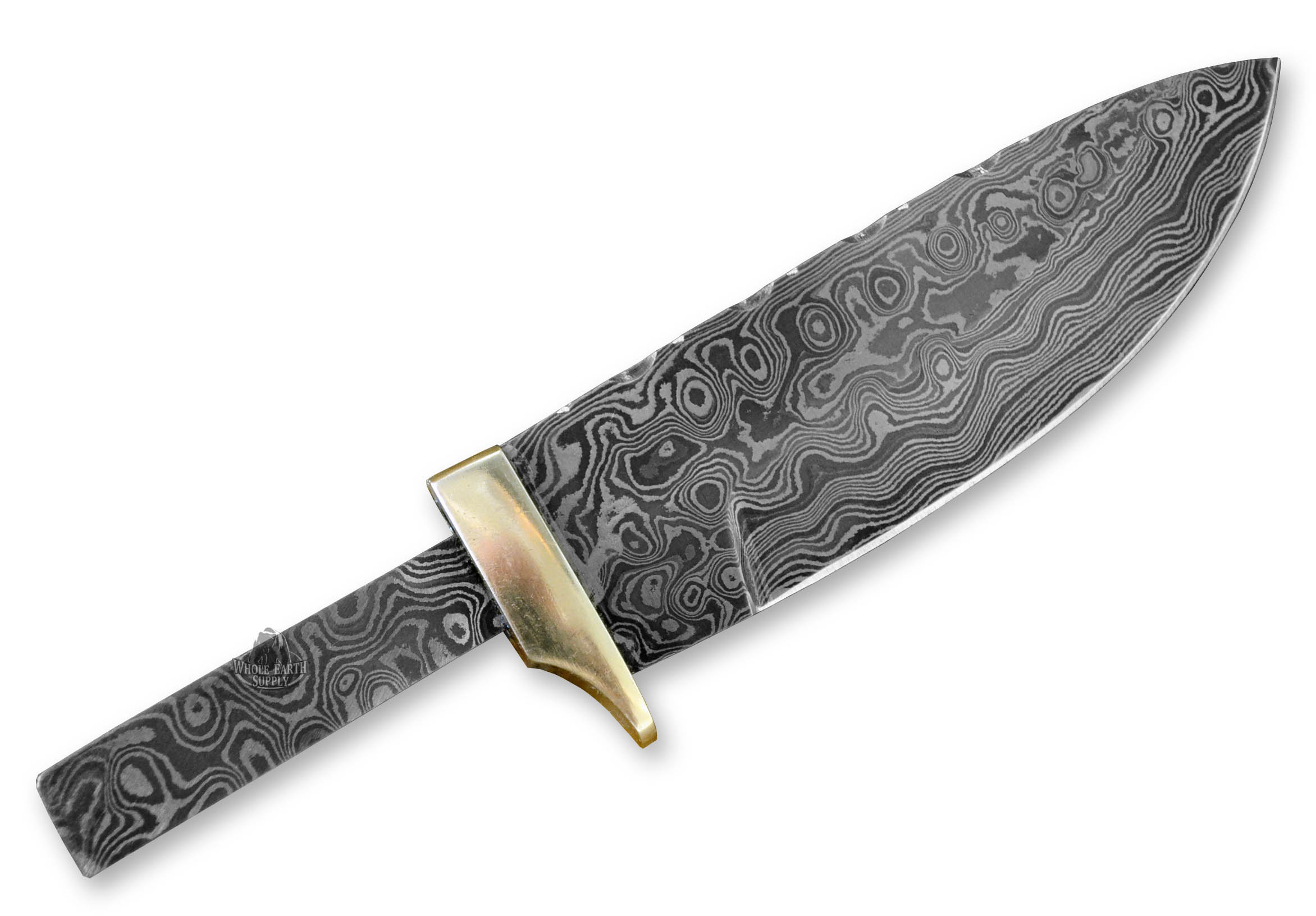 Drop Point Damascus Knife Blank Blade Partial Tang with Brass Bolster Hunting Skinning Skinner
