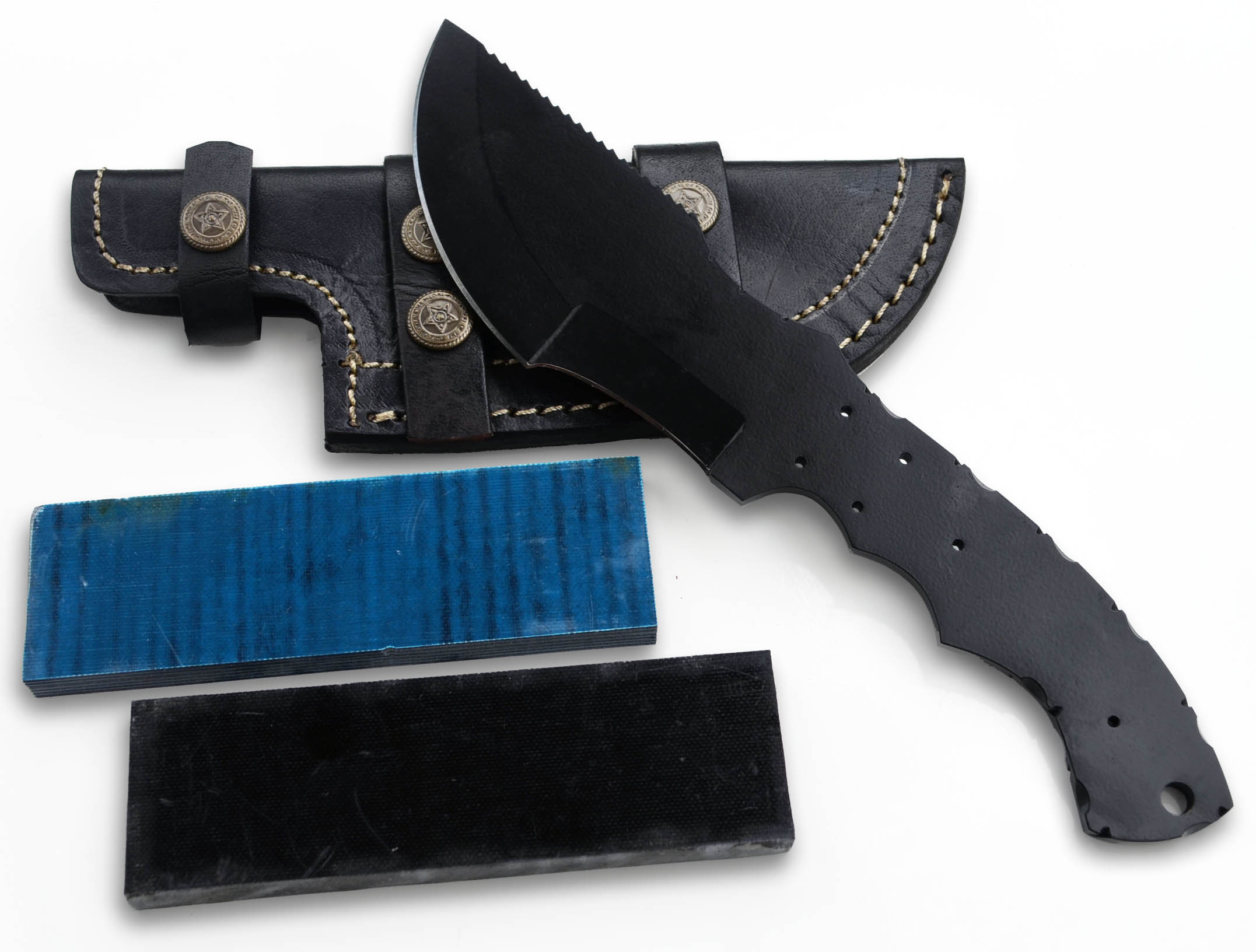 (Knife Kit) Build Your Own Black Tracker Knife with Black & Blue G-10 Handles Combo Blank Hunting